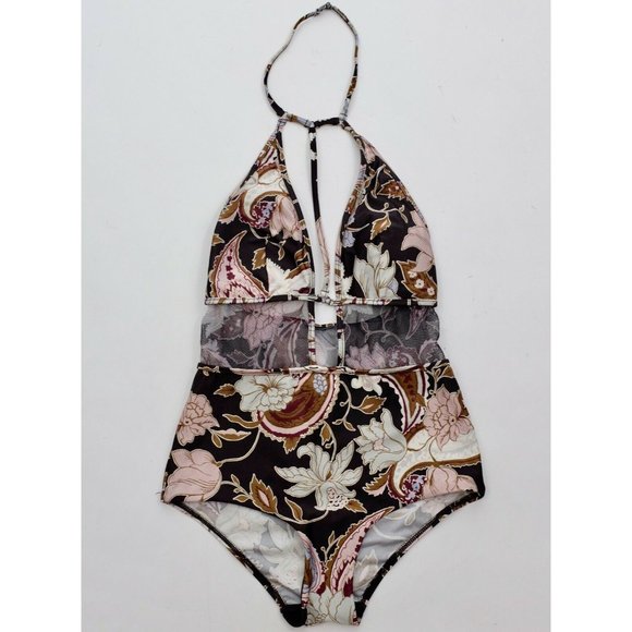ZIMMERMANN swimsuit US 4  / Fr 40 one piece black floral mesh waist halter - Picture 1 of 5